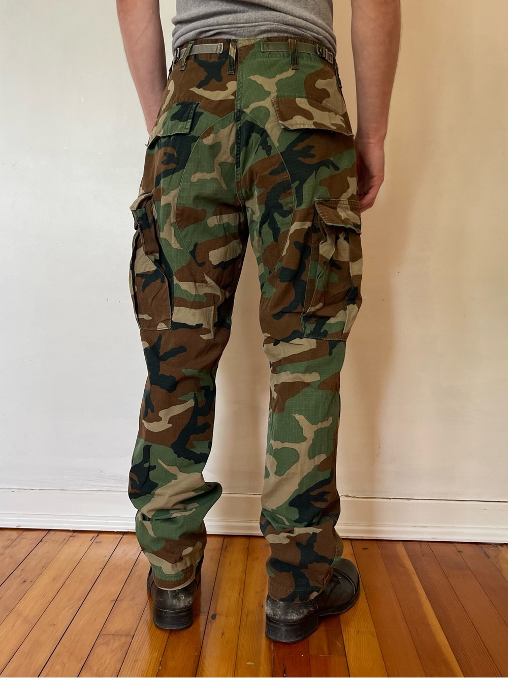 Vintage Green Brown Camouflage Cargo Pants